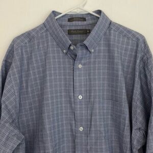 DANIEL CREMIEUX Mens Blue White ? Plaid 100% Cotton Button Down Shirt XL